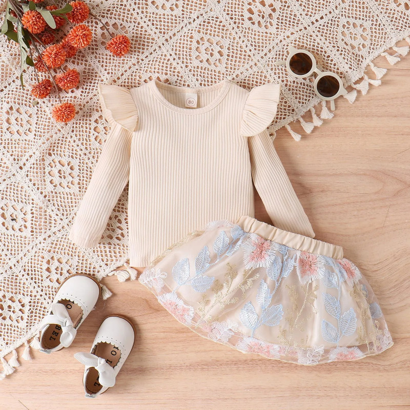 Davruna Little Princess Ruffled Shirt & Lace Skirt Set